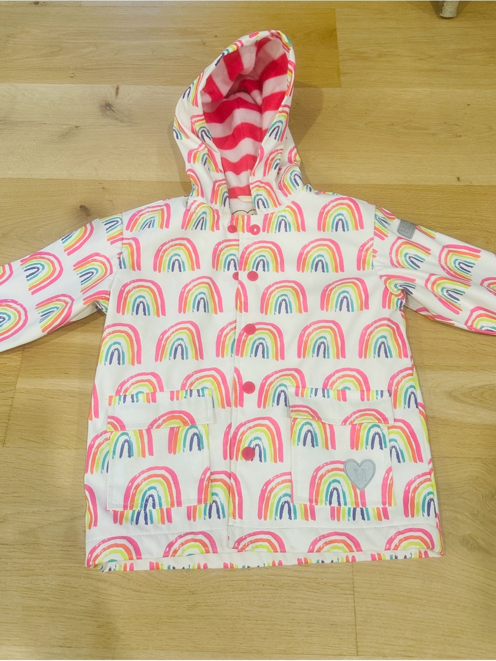 Hatley Rainbows Raincoat Girls Size 2 Pink & White